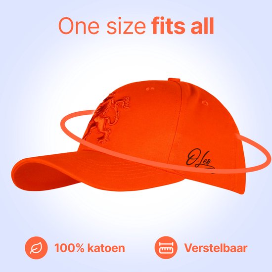 Casquette de baseball orange avec lion hollandais et signature, 100% coton, réglable.
