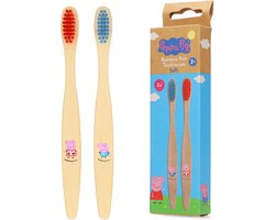 Peppa Pig Tandenborstel van Bamboe 2 Stuks - Tandverzorging voor Peuter en Kind - Peppa Big - Vanaf 3 Jaar - Rood en Blauw