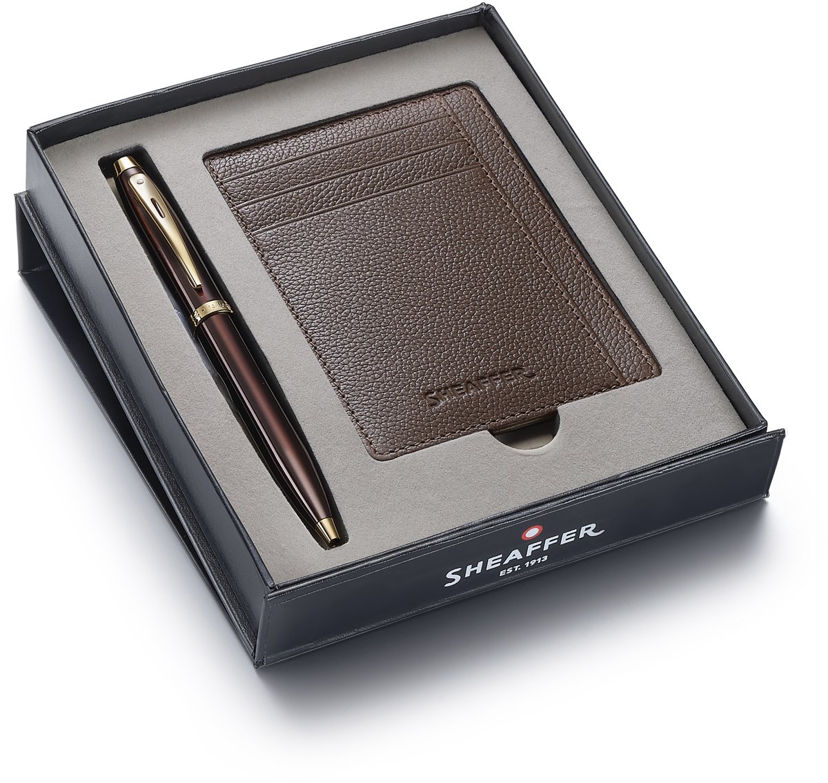 Sheaffer balpen giftset 100/9370 - glossy brown gold tone - met creditcardhouder - rustic mocha - SF-G2937051-2