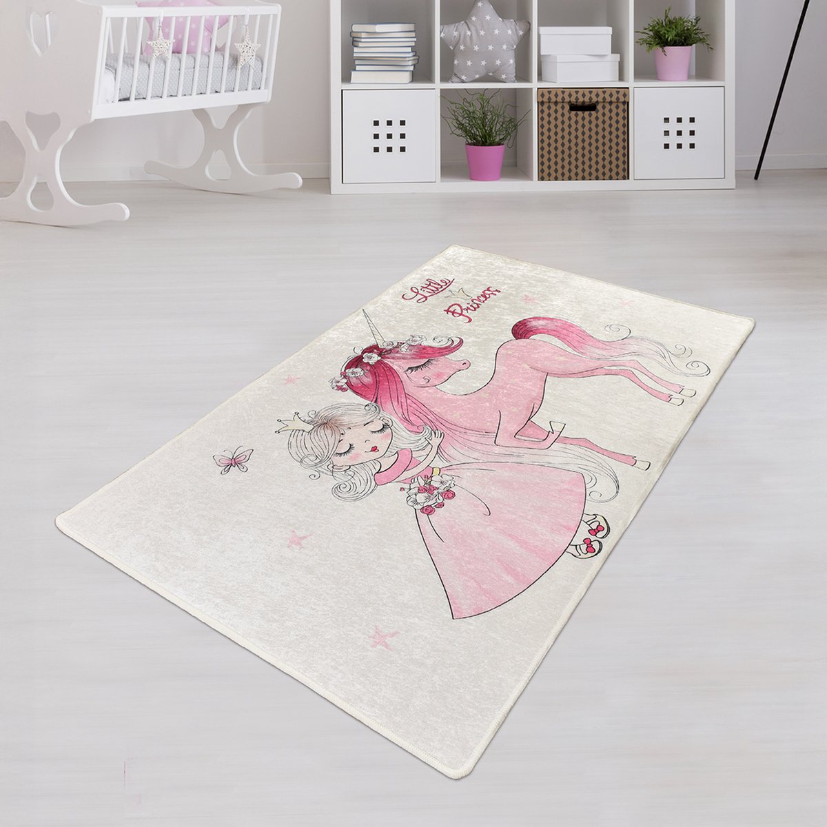 Bosdela Kleine Prinzessin Wasbaar vloerkleed voor kinder- en babykamers, Babykleed 100x160 cm, zacht, ideaal voor speelkamers en verschoonruimtes.