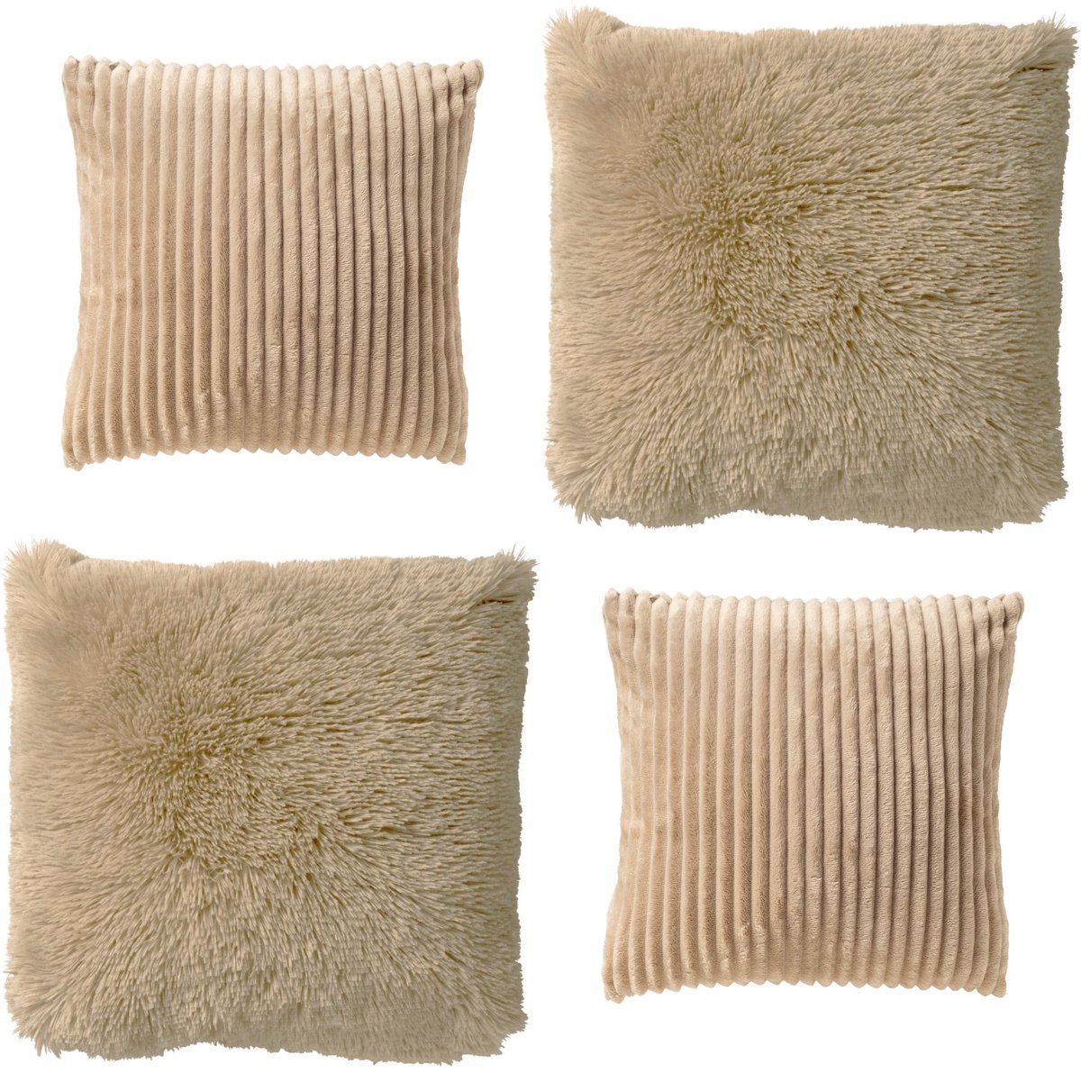 Dutch Decor KUSSENSET - 4-delig - Cosy Layers - 60x60 cm, 45x45 cm - inclusief binnenkussens - beige - Met Ritssluiting – Decoratie set sierussens - Comfortabele kussentjes voor op de Bank