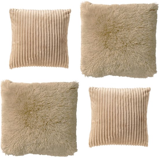 Dutch Decor - ENSEMBLE DE COUSSINS - 4 pièces - Cosy Layers - 60x60 cm, 45x45 cm - coussins intérieurs inclus - beige - Met Fermeture éclair – Coussins de Décoration - Petits coussins confortables pour le Canapé