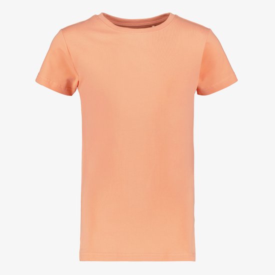 Oranje katoenen T-shirt met korte mouwen. Ronde hals.