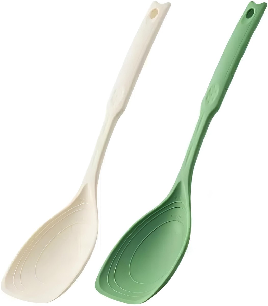 2 Stuks Grote Siliconen Spoonula Set - 12 Inch - Non - Stick - Met Diepe Kom En Meetmarkeringen - Voor Mengen En Serveer - Wit En Groen