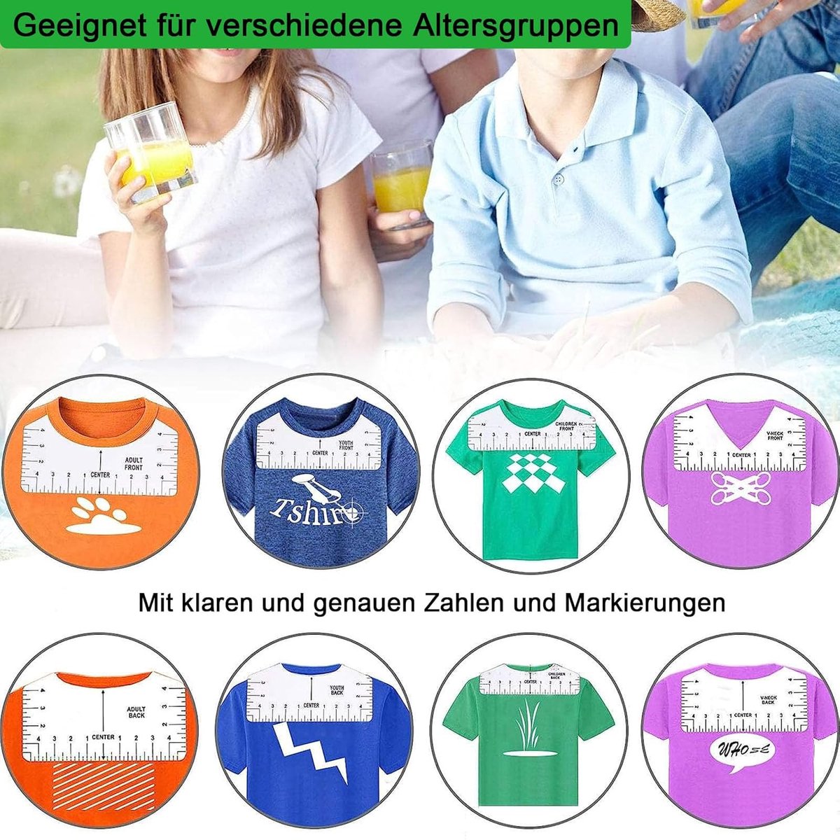 Candala - T-shirt uitlijnliniaal, 14 stuks PVC liniaalgids, 12 uitlijnlijnen voor T-shirt ontwerpen, 2 zachte linialen, zelfnaaiontwerp