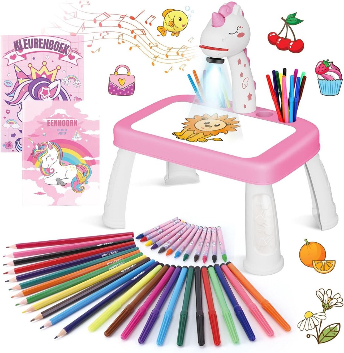 Aurixi® Tekenprojector Kinderen - Tekenprojector - Kinder Tekenprojector - met Tafeletje - Roze - 10cm x 39cm x 33cm