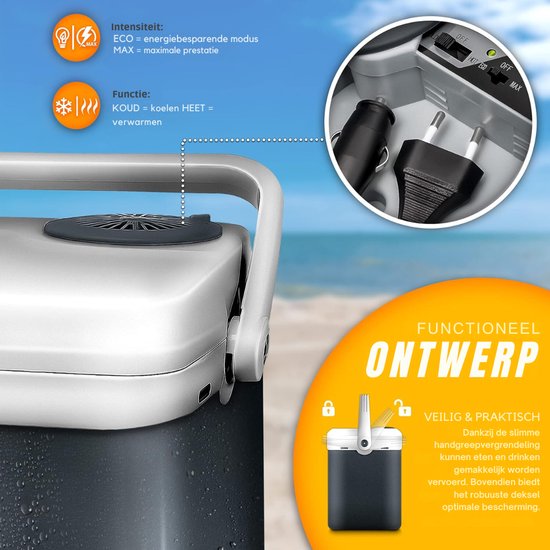 Aurixi® Elektrische Koelbox - 32 Liter Koelbox Elektrisch 12V 230 Volt - Koelbox Auto - Zwart - 45cm x 32cm x 44cm van Aurixi® — afbeelding 2