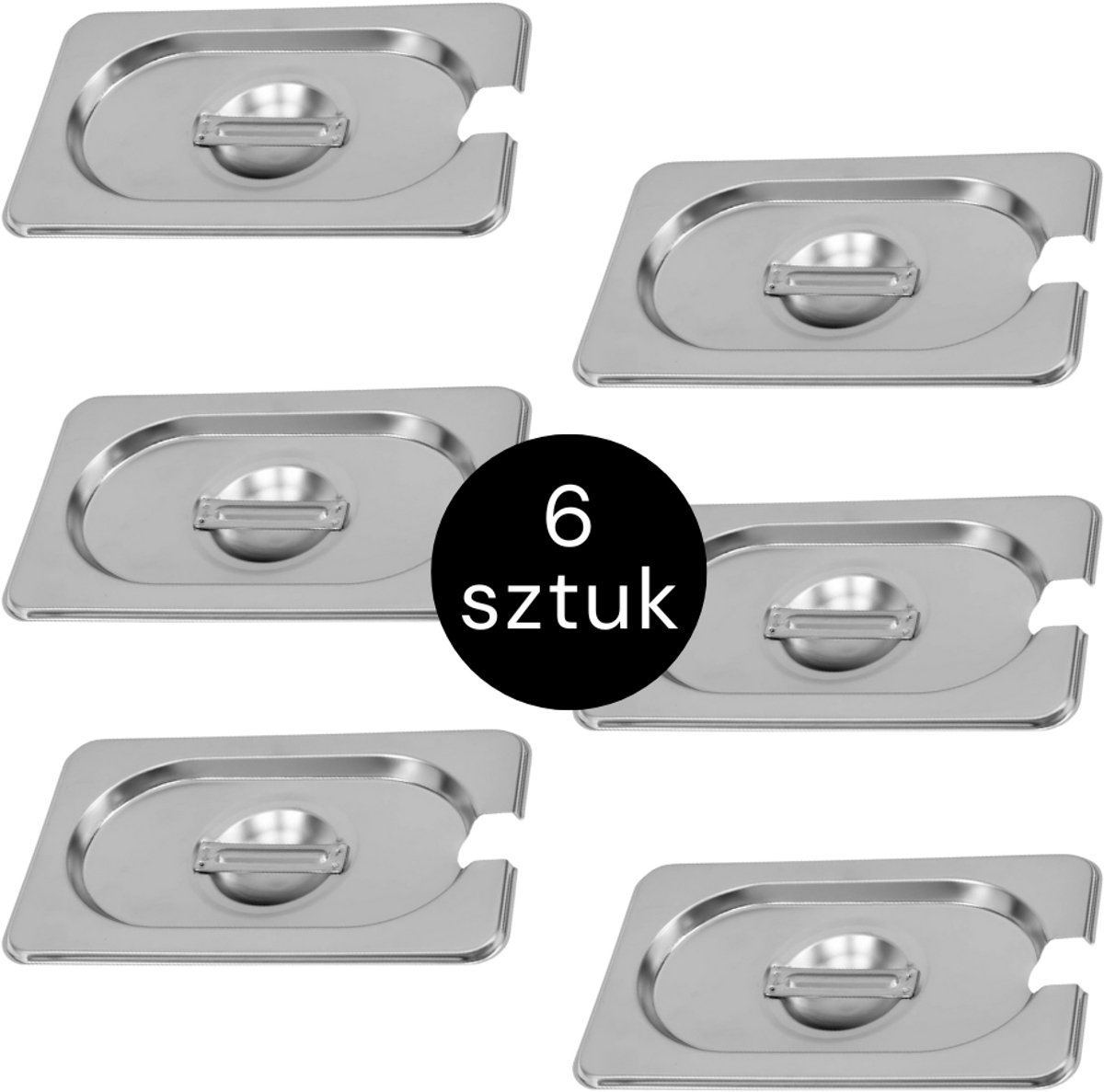 MEGA-M Gastronorm Deksel met lepeluitsparing - GN 1/9 Set van 6 stuks - 176x108 mm - RVS