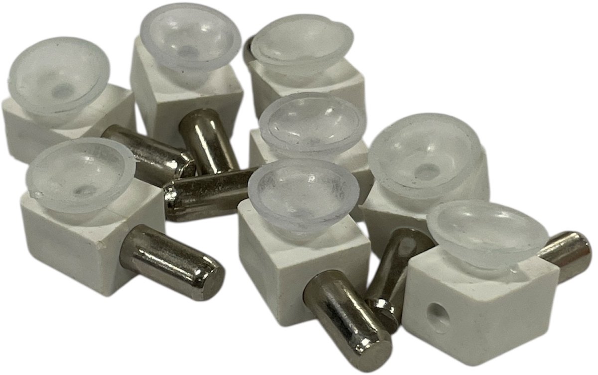 I-Fix glasplaatdrager | metaal + wit | stift 5 mm | tranparante siliconen bescherming | 8 stuks
