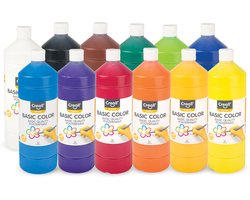 Creall Plakkaatverf - 12 kleuren - mix set 12 kleuren schoolverf - grootverpakking - 12 x 1000ML - Gemaakt in Nederland - professionele kwaliteit - glutenvrij