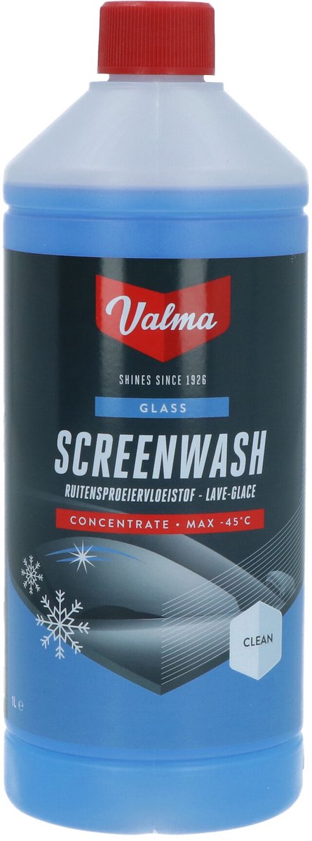 Valma Ruitensproeiervloeistof - Antivries - Concentraat - Beschermd tot -45°C - 100% vrij van Methanol - 1 Liter