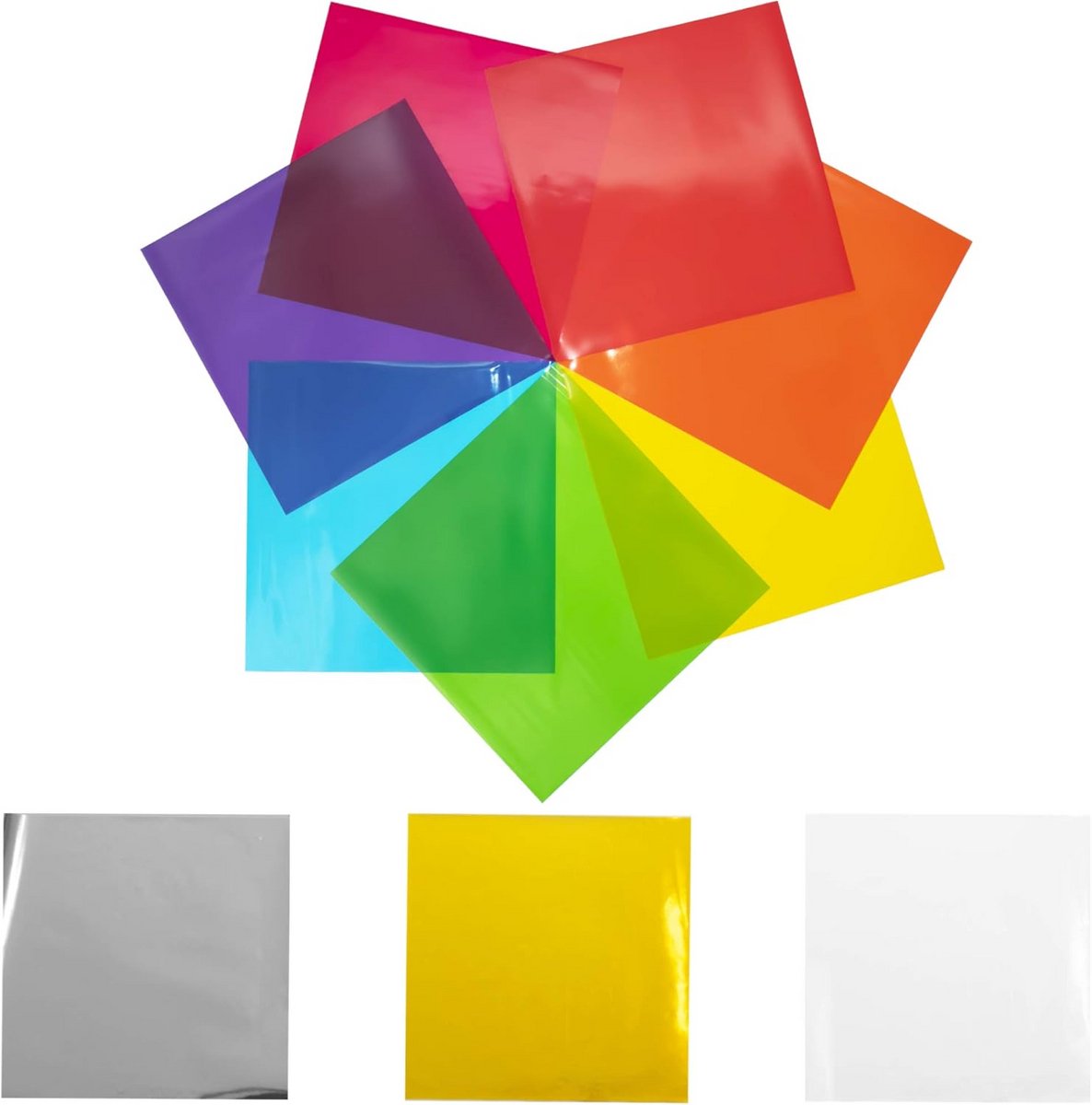 120 Stuks Gekleurde Cellofaan Vellen 20x20 cm - 10 Metallic & Standaard Kleuren voor Knutselen en Inpakken
