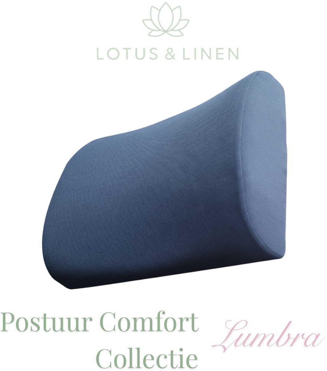 Lotus & Linen Postuur Comfort Collectie - Lumbra Traagschuim (Visco-elastische) Lendensteunkussen - Ergonomisch - Orthopedisch - Rugkussen - Lendenkussen met elastische band - Premium Memory Foam - Back Support Pillow - 38x33x10 cm