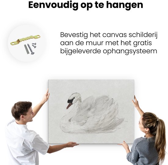 Tableau Toile Artaza Cygne à l'Aquarelle avec Nuances de Gris Douces sur un Fond Clair - 120x90 cm - Grand - Décoration Murale Salon - Tableaux - Décoration Murale