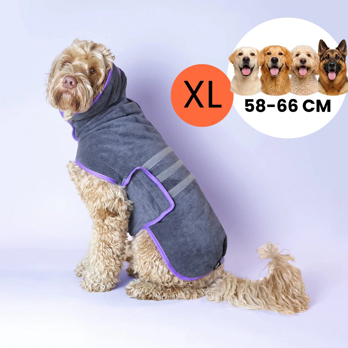 Furry Original® Hondenbadjas - Super Absorberdend - XL 58-66 cm - Verstelbare Honden Badjas van Microvezel - voor Grote Hond - Snel aan/uit met Klittenband - Handdoek Alternatief