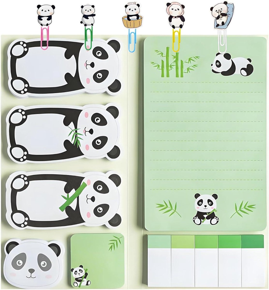 Notitieblokjes set - Panda motief - 440 vellen - 10 paperclips - Bladwijzers - Geschikt voor lerarendag, moederdag, kantoor, school - Kinderen
