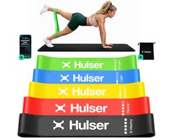 Hulser Mini resistance band set 5-delig - 2 tot 18 kg - 30 cm - Met digitale startgids - Mulitcolor - Weerstandsband - Fitness booty band - Stretch elastiek - Bands - Power band weerstandselastiek