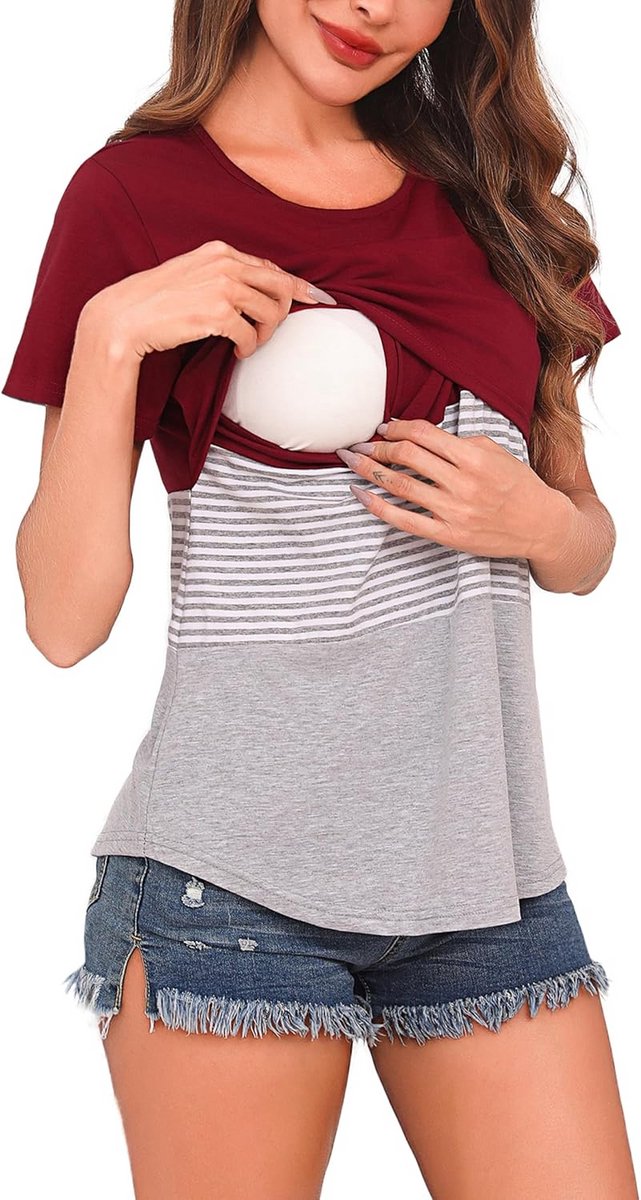 Zwangerschapsshirt met korte mouwen voor borstvoeding - Zachte katoenmix