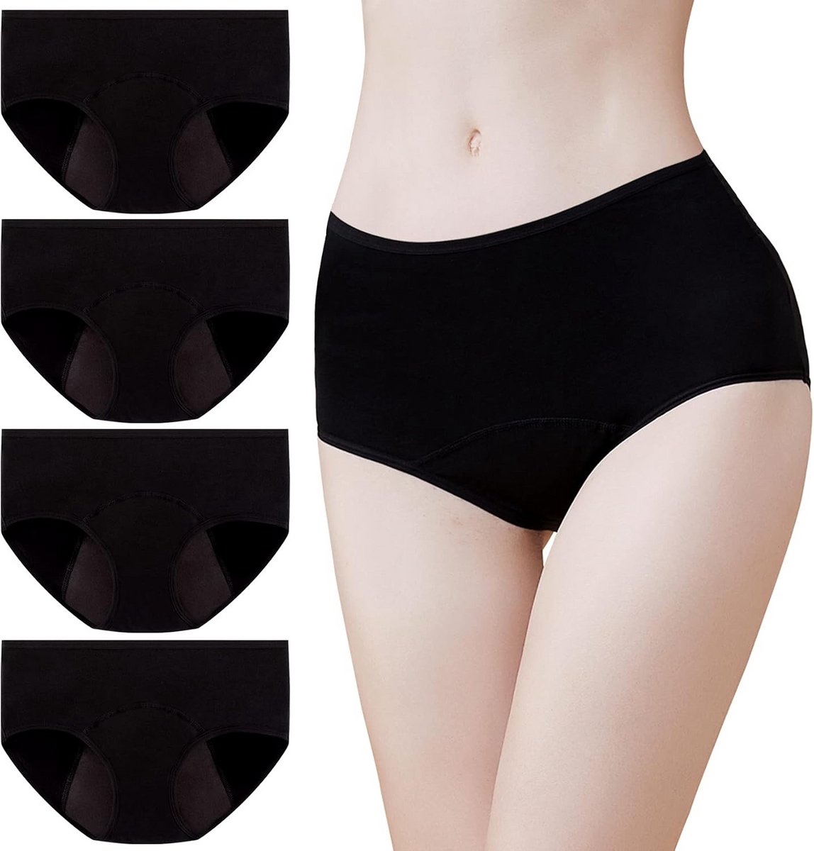 Absorberend Periodes Ondergoed voor Dames - Lekkagevrije Katoenen Slips - 4 Stuks