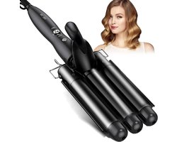 Quvo® Wafeltang Haar 25mm - Golvenkrultang - Wave Krultang - Golvenkrultang - Instelbare Temperatuur- Waver -Beach Waves - Krultang - voor Lang en Kort Haar - Zwart - 15cm x 15cm x 15cm