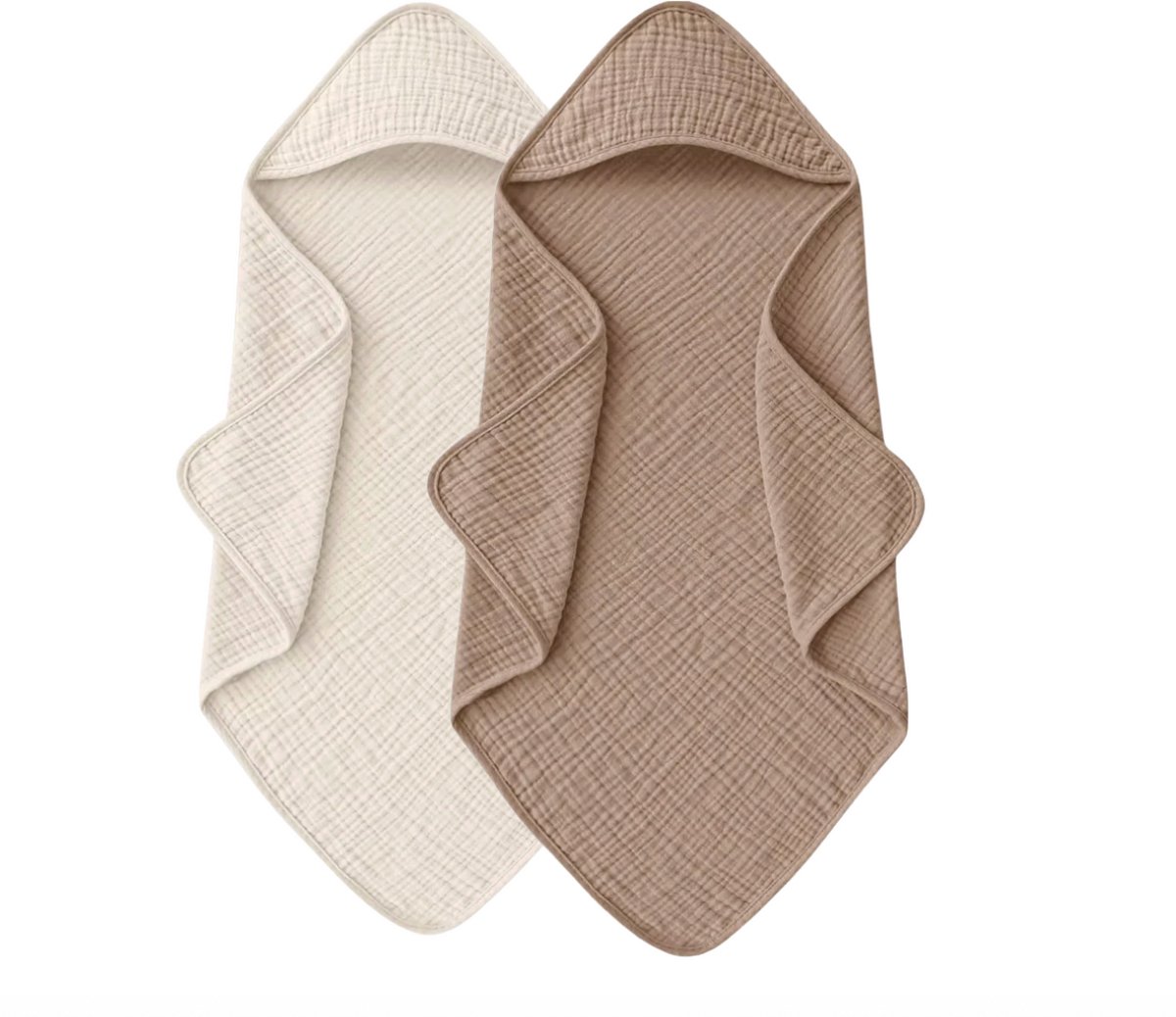 Badcape | Beige&Taupe | Set van 2 | Zachte hydrofiel | Katoen | Wikkeldeken | Doek | Capuchon | Baby | Kind | Kraamcadeau