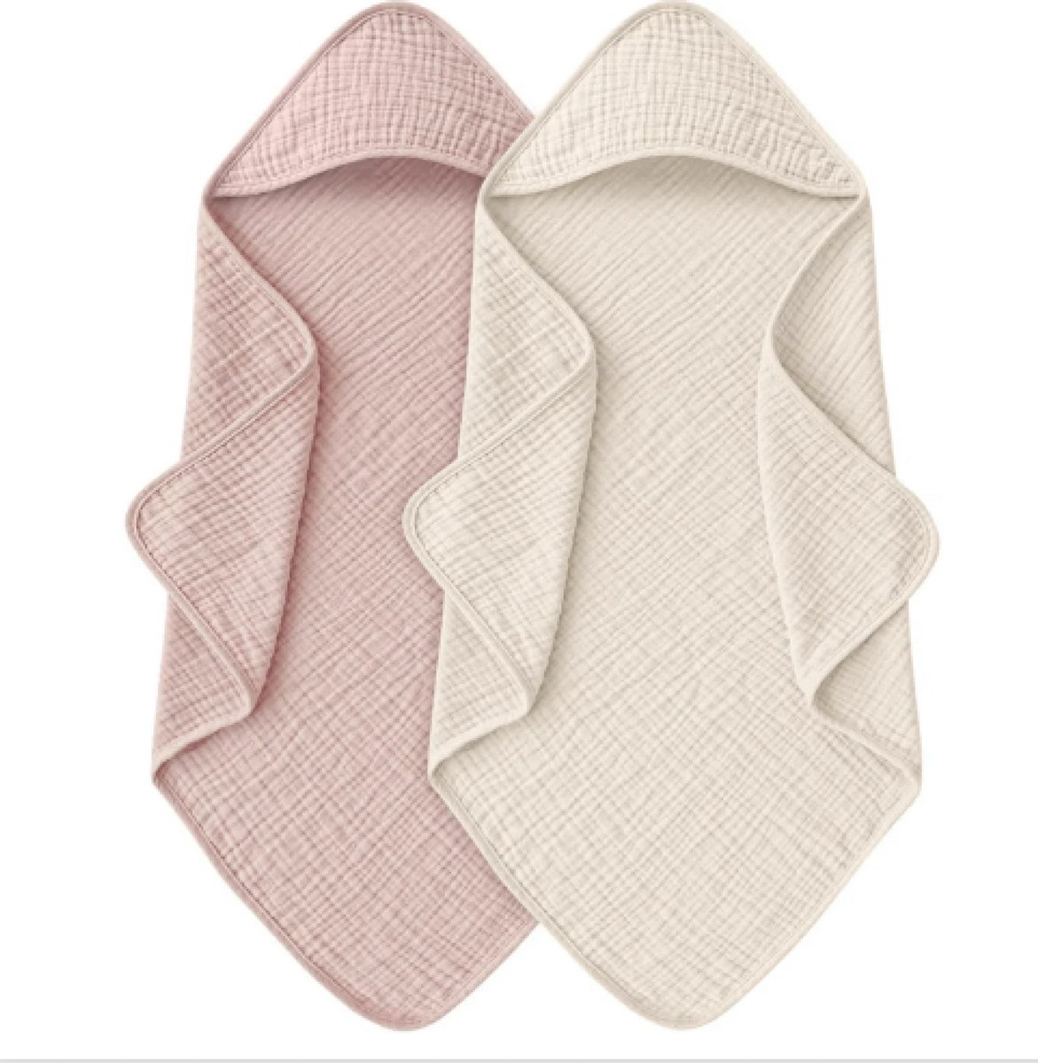 Badcape | Beige&Roze | Set van 2 | Zachte hydrofiel | Katoen | Wikkeldeken | Doek | Capuchon | Baby | Kind | Kraamcadeau