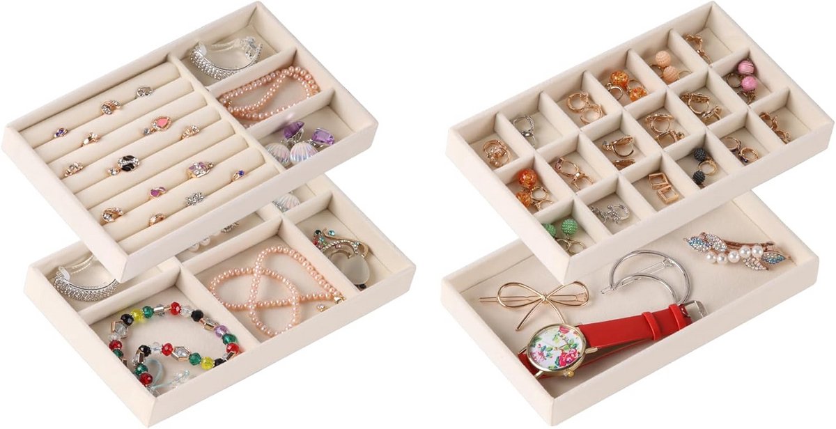 Set van 4 Stapelbare Sieradenschalen voor Laden - Mix & Match Opbergbakken voor Ringen, Oorbellen en Kettingen