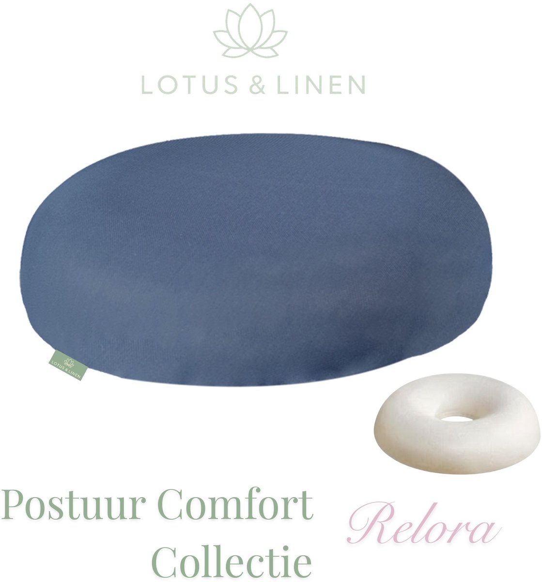 Lotus & Linen Postuur Comfort Collectie - Relora Traagschuim (Visco-elastische) Donutkussen - Orthopedisch Zitkussen - Ergonomisch Ringkussen - Stuitkussen - Memory Foam (Viscoelastic) Ring Pillow - 43x43x9 cm