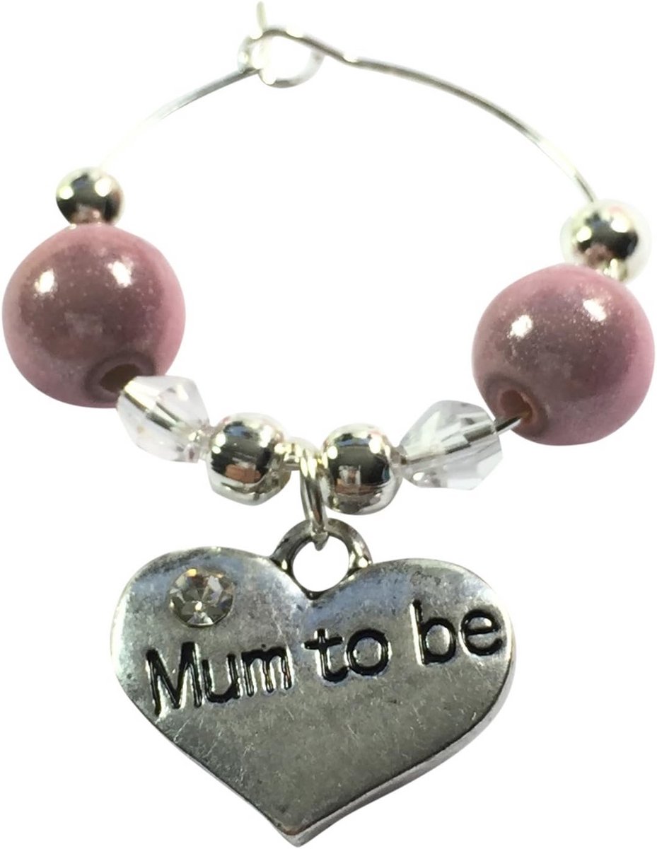 Handgemaakte Wijnglas Charm voor Moeder op Roze Cadeaukaart