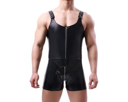 Stretch Heren Bodysuit Latex Look Nauwsluitend Full Body Pak Lange Mouwen