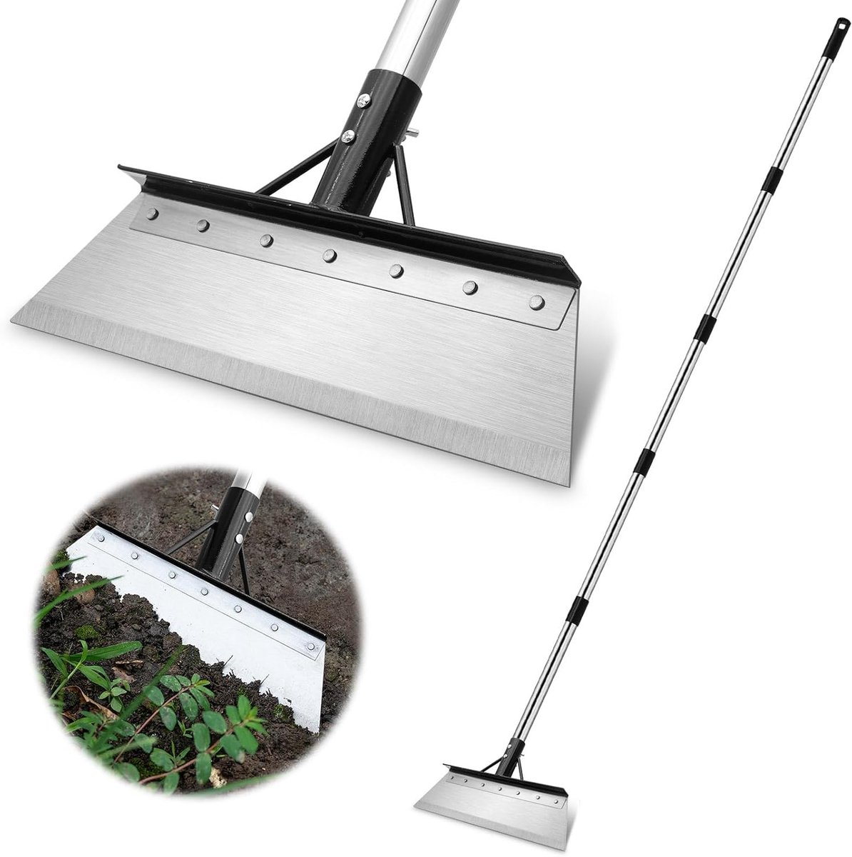 MELVRA Tuinschep - Schoffel - 200 cm Verstelbare Handgreep - Roestvrij Staal - 38 cm Breed Mes - Ergonomisch - Inclusief Handschoenen - Tuingereedschap