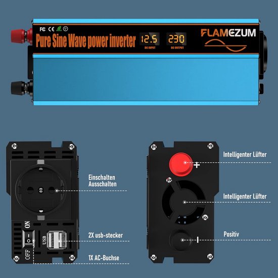 Zuivere Sinus Omvormer 12V > 230V 500W - Standaard Schuko Stopcontact Zuivere Sinus Omvormer 12V > 230V 500W - Standaard Schuko Stopcontact