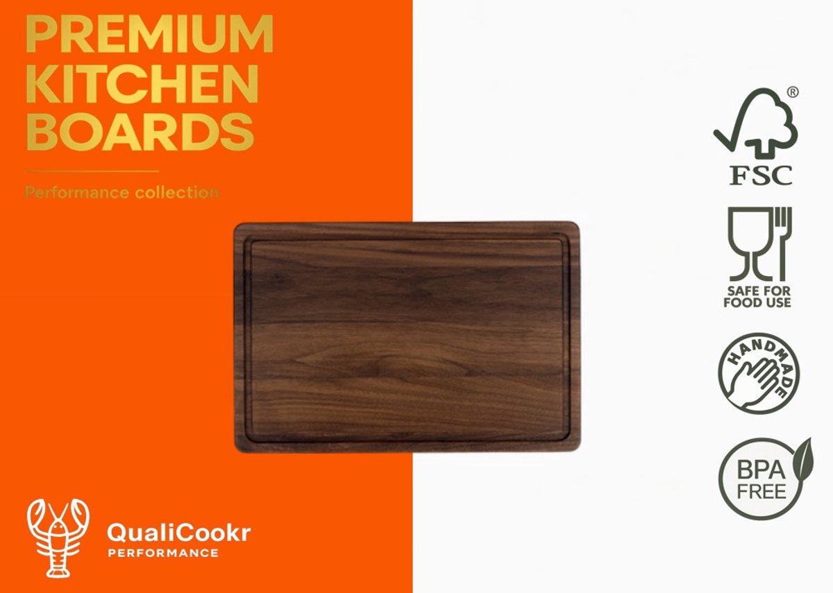 QualiCookr | American Walnut Serveerboard 310x200x19MM | Borrelplank | Kaasplank | Tapasplank | Serveerplank | Hapjesplank | Snijplank