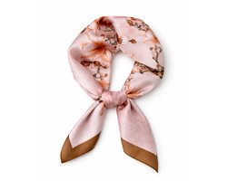 Dames Haarsjaal - Neksjaal - Vierkant 70x70 cm - Magnolia Bloesem - Roze - Feestelijke sjaal - Gebloemde sjaal