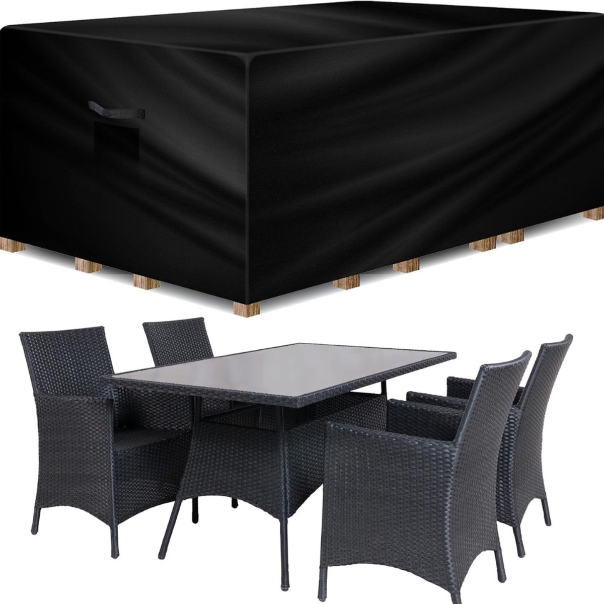 Famanu Waterdichte tuinmeubelhoes rechthoekig - extra heavy duty 600D Oxford stof met PVC-coating - scheurvast en weerbestendig - met ventilatieopeningen - 180 x 120 x 74 cm Zwart