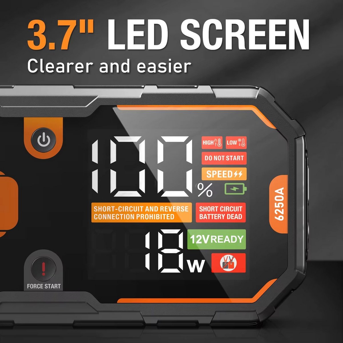 Multisupply - Jumpstarter - Auto 6250A 30000mAh Draagbaar - 12V - Batterij Oplader Booster Startappa²raat Jumpstarter 12V voor Auto – 960 CCA - Boost Pro 8250 – Starthulp met Forcestart, LED-scherm & Powerbank – Incl. Zaklamp & Opbergkoffer – foto 3