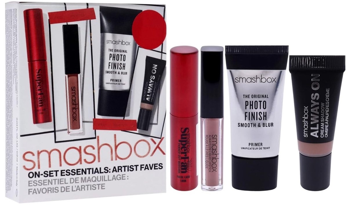 SMASHBOX 4-Pc On-Set Essentials Mini Artist Faves Set: Primer + creme shadow + mascara + lipstick