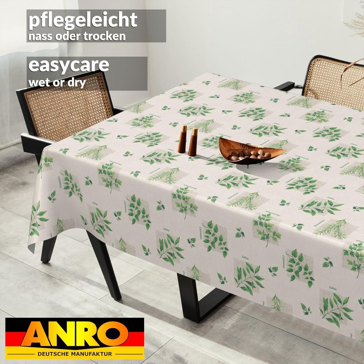Wasbaar Tafelkleed Kruidenprint Waterafstotend Afneembaar 180x120 cm