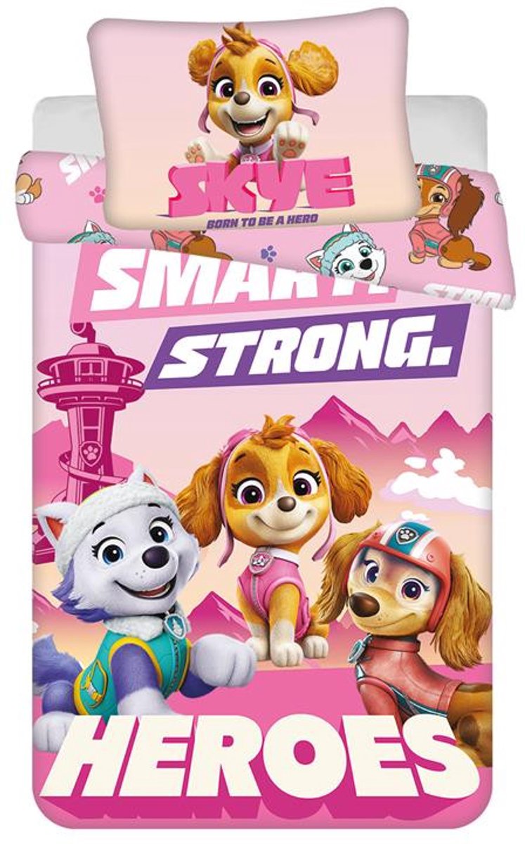 Paw Patrol Smart & Strong - Kinder Dekbedovertrek – Dubbelzijdig - Junior - Meisjes - 100x135 cm + Kussensloop 40x60 cm