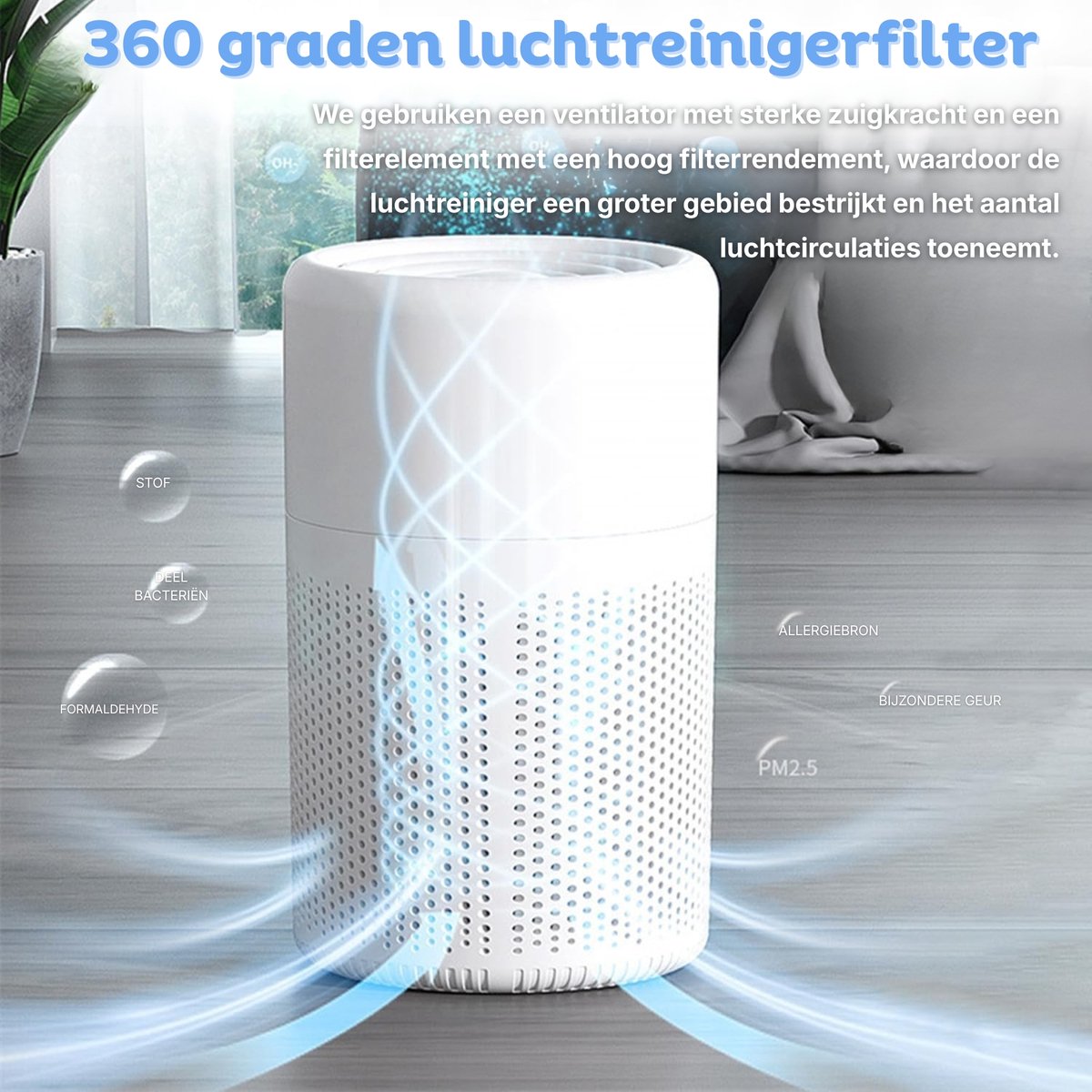 Luchtreiniger met HEPA Filter Ultra Stil – Draagbare Air Purifier 37 dB | Compact met Aromatherapie, Wit — afbeelding 7