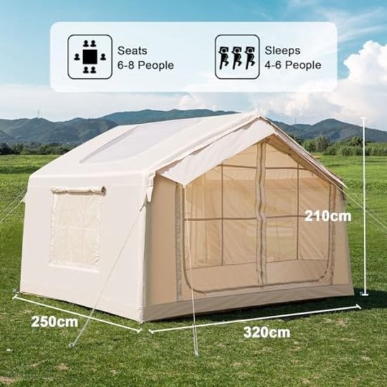 Opblaasbare Familietent met Luifel en Ovenpijp - Waterdicht en Snel Opgezet - Vakantie - Camping — afbeelding 2