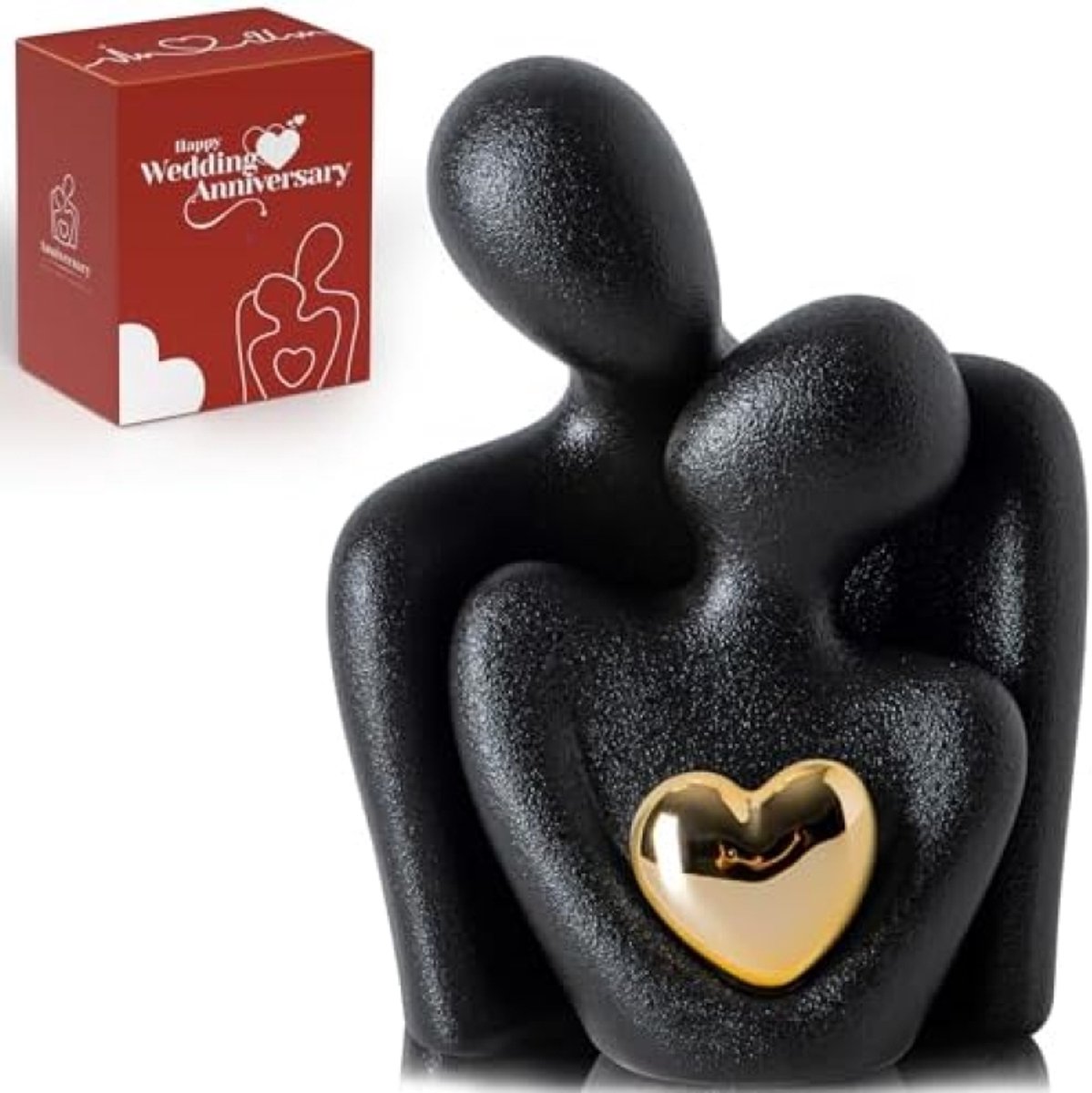 Modern keramisch liefdesbeeldje - abstract paar in omhelzing