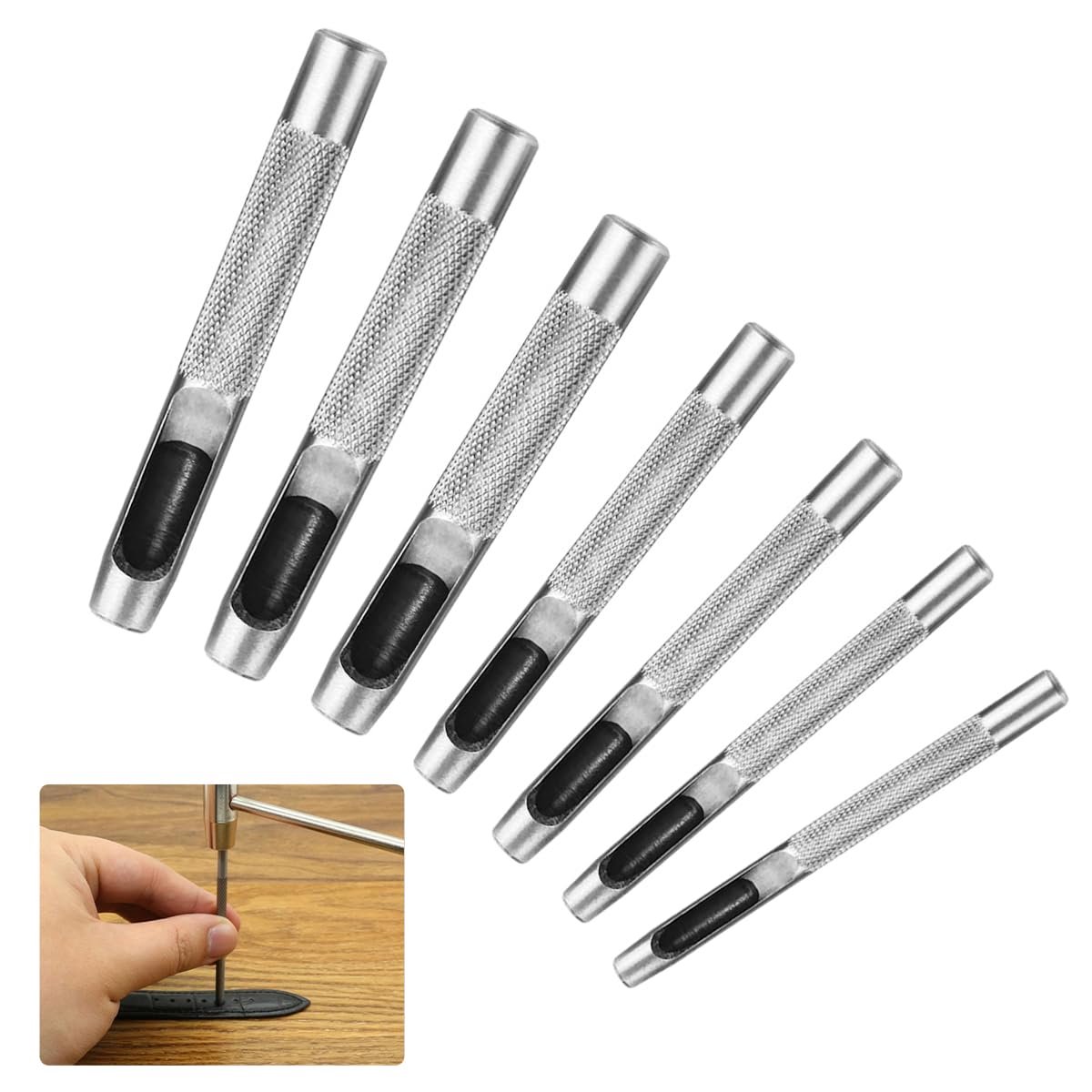 Iron Set - 7 Stukken - 5 mm-11 mm Gatpons - Ronde Holle Gaatjes Gereedschap Set - Roestvrij Stalen Stans Gereedschap Set - Leerpons Gereedschap voor Leer - Horlogeband - Afsluitband