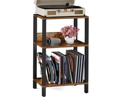 Signature Home LP Opbergsysteem - Platenspeler Meubel met opbergruimte - Vinyl Opbergsysteem - voor 100 albums - Stand Platenspelerstandaard - bruin - Zwart