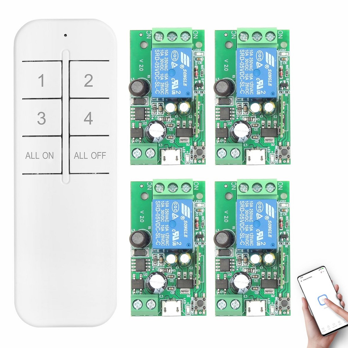 4-Kanaals WIFI Smart Switch Relaismodule met Bluetooth-zender voor Ewelink APP