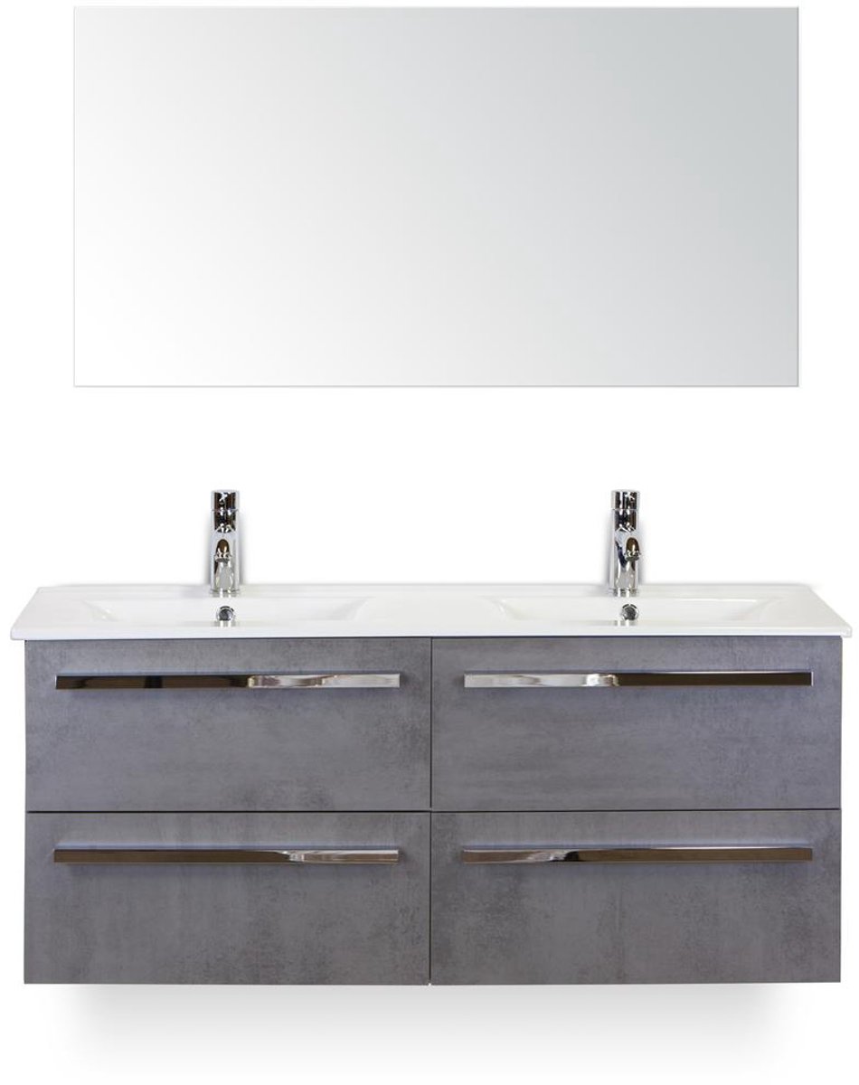 Seville Badmeubelset 120 cm - 4 laden Beton Antrac - Keramische Wastafel Wit Enjoy - met Spiegel