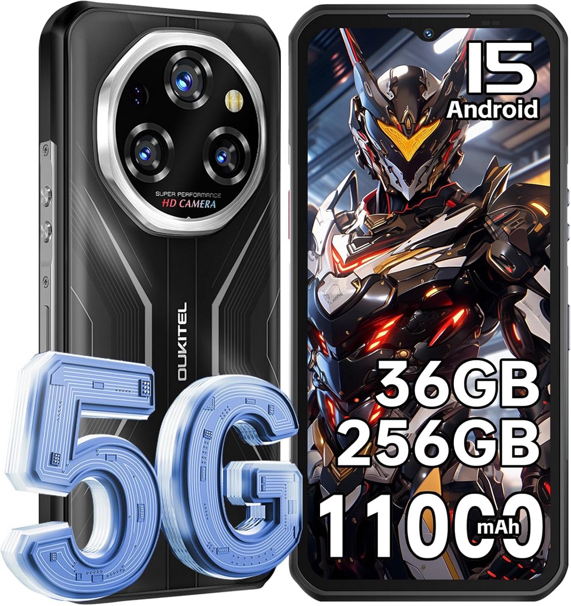 Robuuste 5G Smartphone - 6.6 Inch Scherm, 12GB RAM, 256GB Opslag, 11000mAh Batterij, NFC