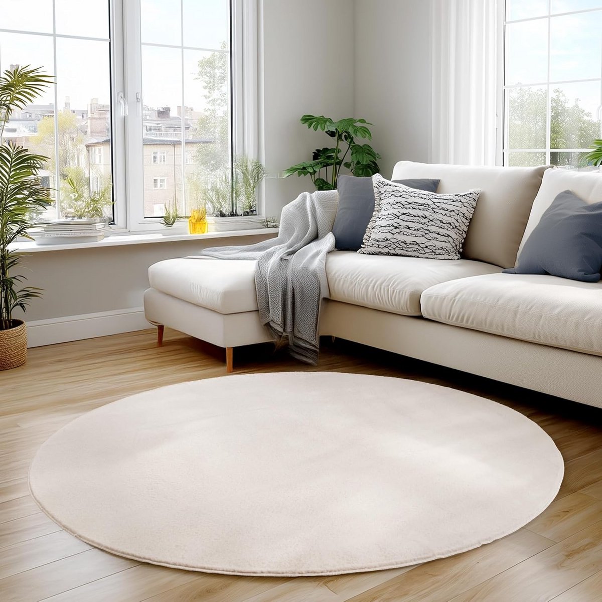 Rond Vloerkleed - Wasbaar Tapijt - Woonkamer Decoratie - Antislip Achterkant - 120 cm - Iv