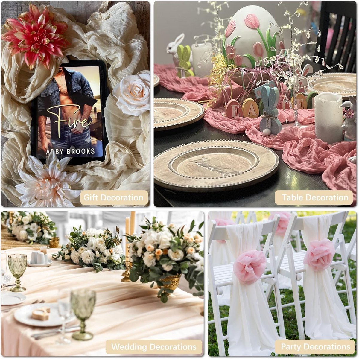 6x Beige Boho Kaasdoek Tafelloper - Rustieke Stof voor Bruiloft, Feest & Decoratie