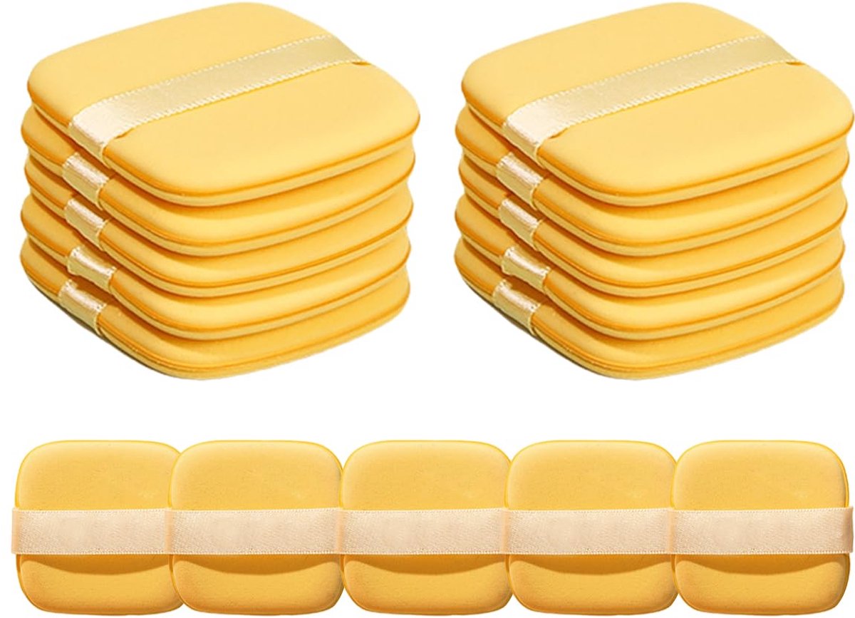 Schoonheidstools make-upsponsjes – Geel – 5-delige set – Vierkant model, snelle & gemakkelijke make-up aanbrenging, perfect resultaat, inclusief make-up/foundation/gezichtscrème/concealer sponsje